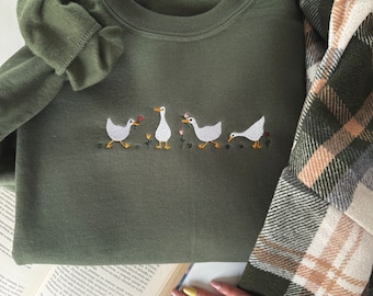 Embroidered Duck with Tulip Sweatshirt, Embroidered Flower Sweater, Cute Embroidered Duck Shirt, Gift For Animal Lover