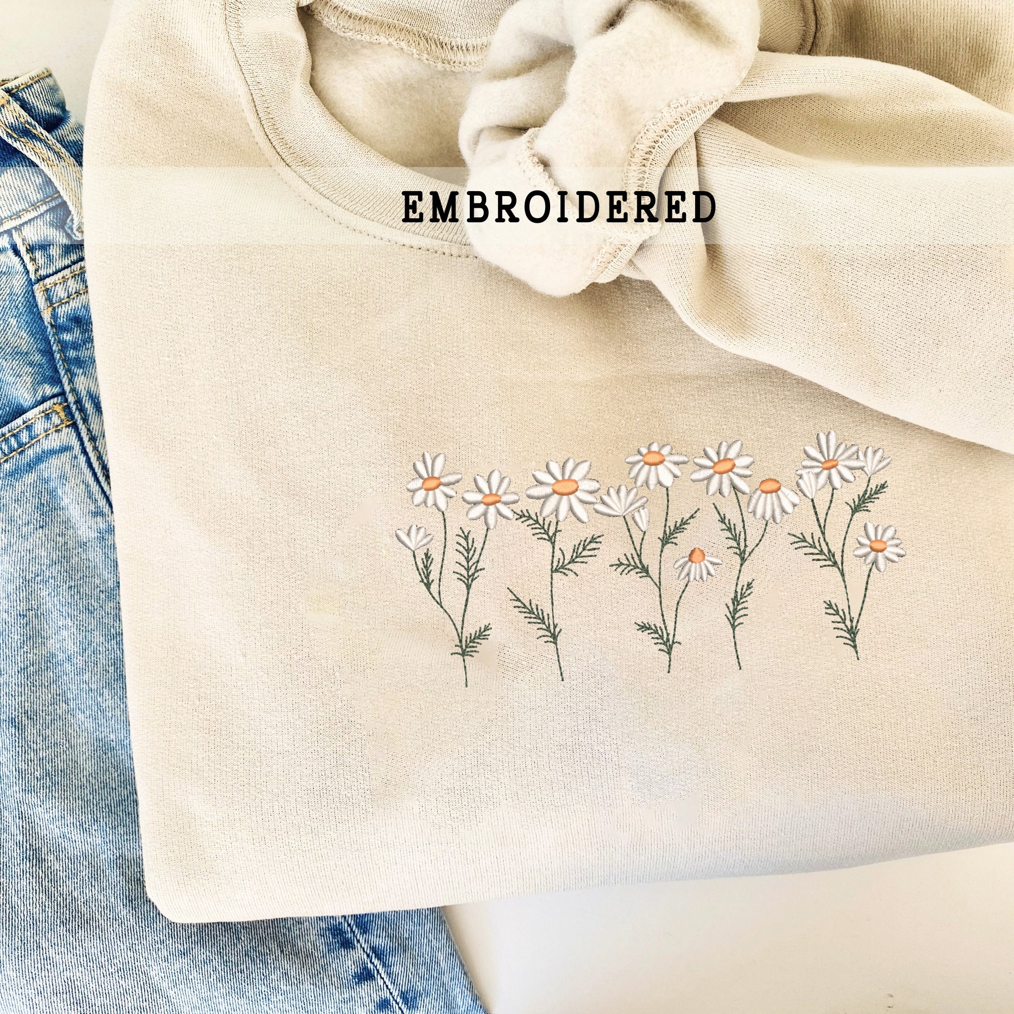 Discover Daisy Embroidered Sweatshirt, Flower Sweatshirt