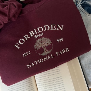 Forbidden Forest Embroidered Sweatshirt, Wizard Hoodie, Universal Trip Sweater, Wizard Book Shop, Gift For Book Nerd, National Park Sweater