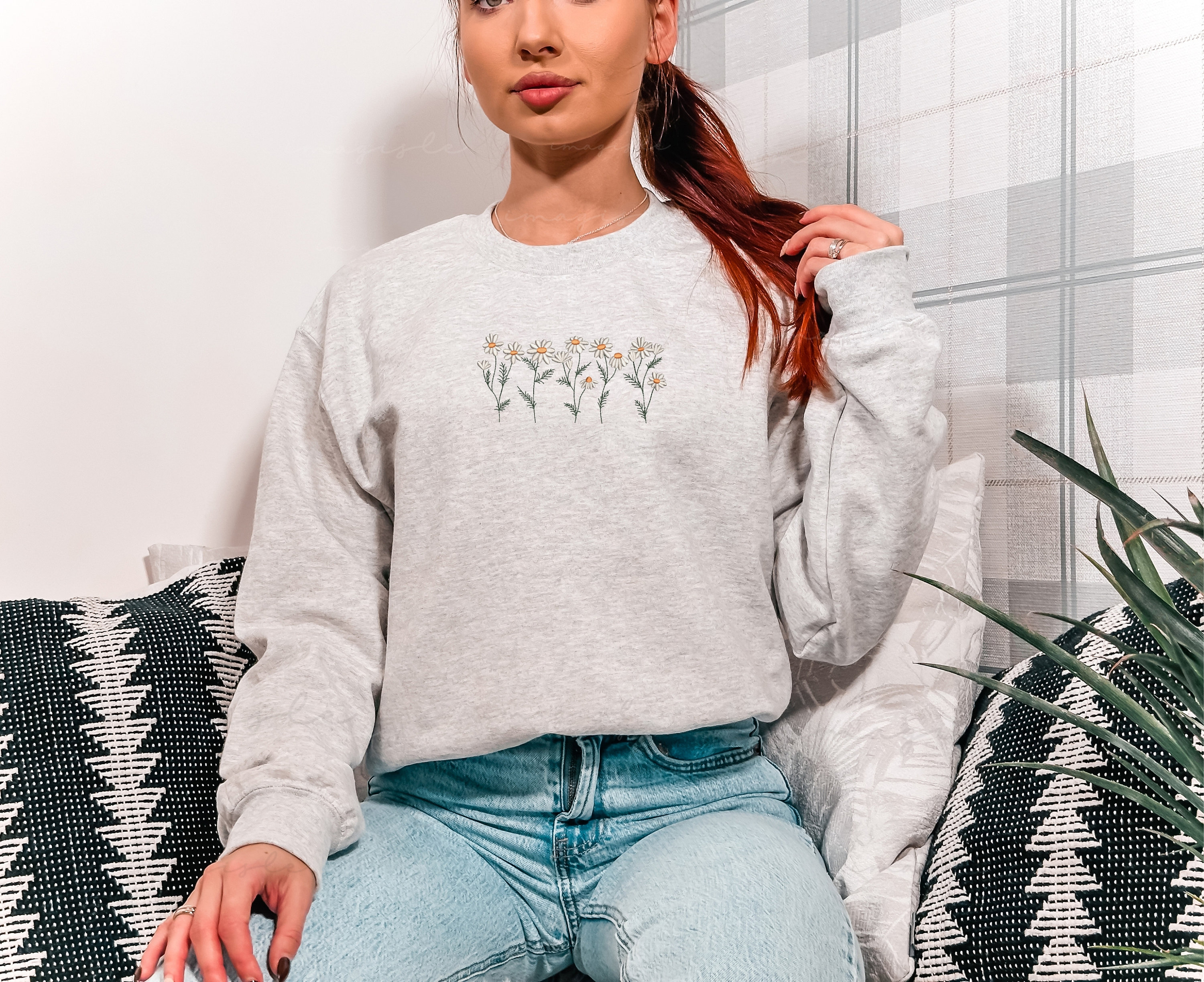 Discover Daisy Embroidered Sweatshirt, Flower Sweatshirt