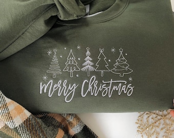 Broderad julgranströja, God jul-tröja, söt vintertröja, högtidströja, julklapp till henne