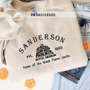 Embroidered Sanderson Witch Museum Sweatshirt,Black Flame Candle Crewneck, Spooky Season Shirt, Unisex Halloween Sweatshirt