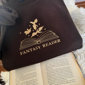 Dragon Embroidered Sweatshirt, Fantasy Reader Book Club Pullover, Bookish Merch Apparel S-2XL