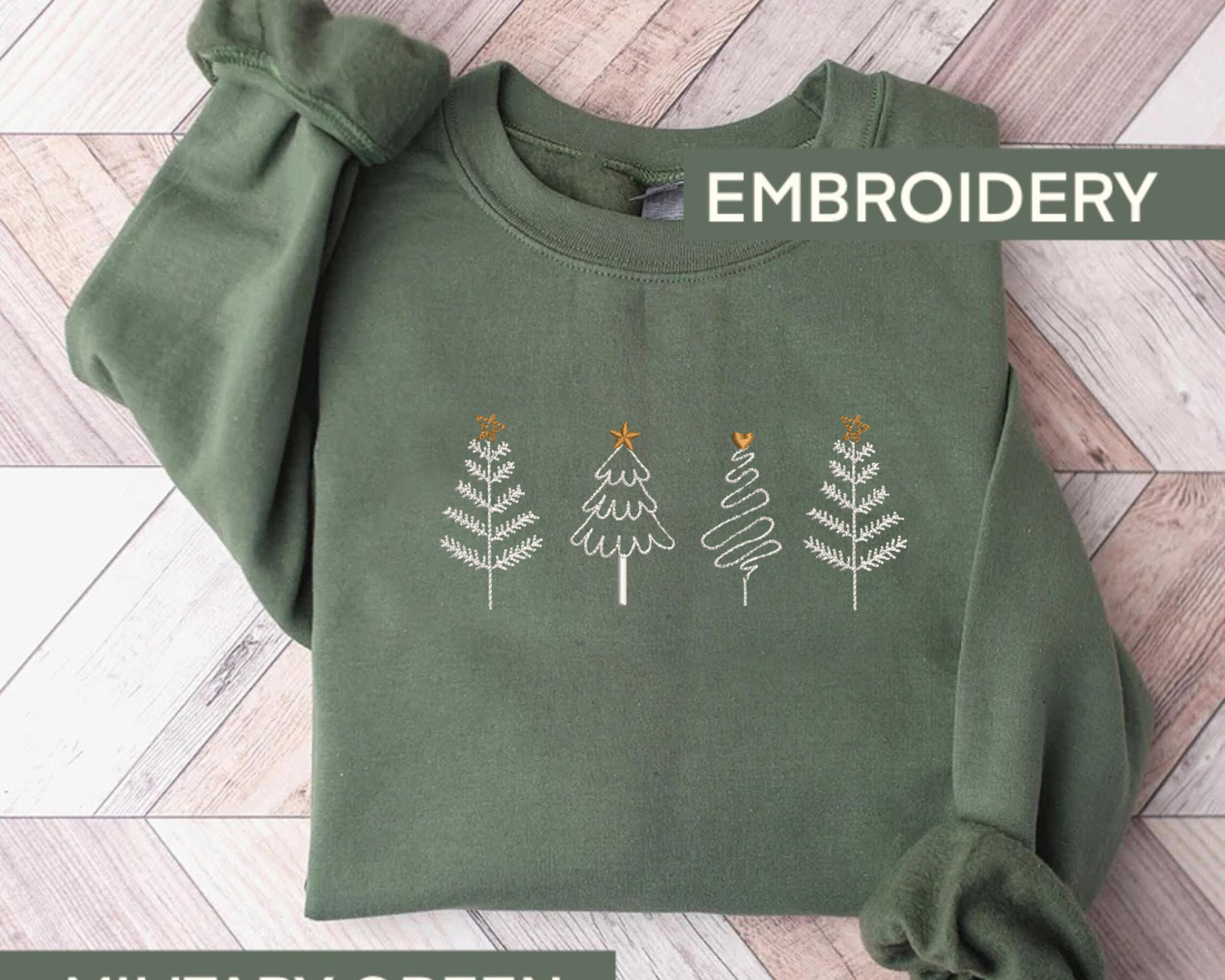 Embroidered Christmas Trees Sweatshirt, Christmas Gift, Holiday