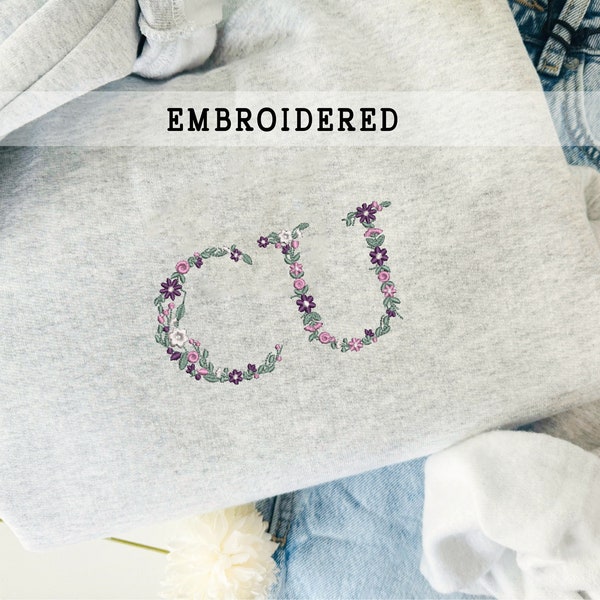 Embroidered Custom Initials Sweatshirt, Girls Monogram Floral Sweatshirt, Embroidered Monogram Floral, Personalized Embroidery, Floral Shirt
