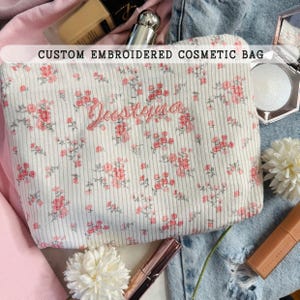 Personalisierte bestickte Kosmetiktasche, Personalisierter Makeup Reißverschluss Organizer, Personalisiertes Reisegeschenk, Canvas Reißverschlusstasche für Frauen