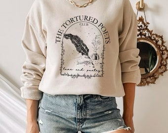 La sudadera del club de poetas torturados, camisa todo es justo, cuello redondo de poesía, sudadera con capucha personalizada, regalo para ella, camisa de poetas torturados, sudadera con capucha librería