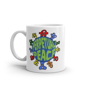 Taza ilustrada blanca brillante. Taza promocional "Paz Perpetua".