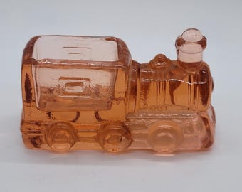 Vintage Degenhart Glass Train – Amber Peach Toy Locomotive – Mid Century Glass Collectible