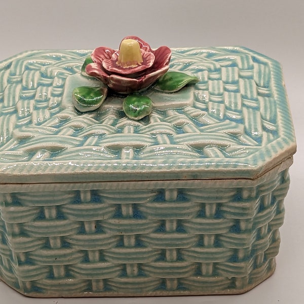 Trinket Box Aqua Basket weave