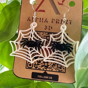 Spider Web with Hanging Spider Earrings Cute Halloween Spiderweb with Dangling Spider Earrings Gifts For Her