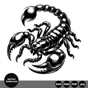Scorpion SVG Tattoo Design, Tribal Scorpio Clipart PNG,  Gothic Zodiac Sign Vector for Cricut, Silhouette, Sublimation Art