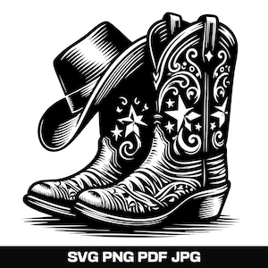 Cowgirl Boots Vector Image, Cowgirl Hat Silhouette, Sublimation Design, Cowgirl Boots Cut File