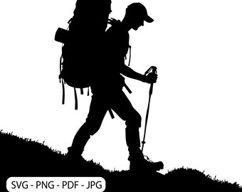 Silhouette Hiker Climbing Mountain | Hiking Backpacker SVG for Adventure & Outdoor Lovers