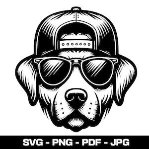 Cool Dog with Sunglasses SVG | Hipster Dog Wearing Cap Clipart | Retro Dog Head Graphic for T-Shirts, Stickers & Print