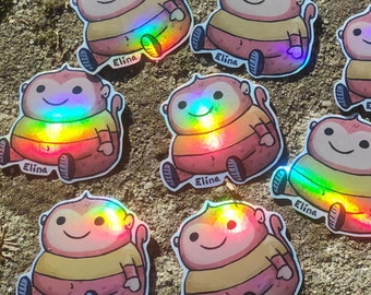 Holographic Sitting Monkey Cute Animal Sticker | Waterproof Sticker | Vinyl Sticker | Silly Animal Stickers