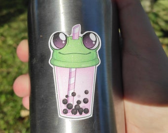 Boba Frog Sticker Glitter, Cute Frog Stickers, Kawaii Frog Stickers, Frog Vinyl Stickers, Cool Frog Sticker, Frog Laptop Sticker, Frog Decal