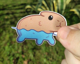Capibara-sticker glitter | Laptopsticker | Vinylsticker | Decoratiestickers | Leuke sticker | Waterdicht | Capibara Kawaii-stickers