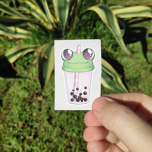 Boba Frog Sticker, Cute Frog Stickers, Kawaii Frog Stickers, Frog Vinyl Stickers, Cool Frog Sticker, Frog Laptop Sticker