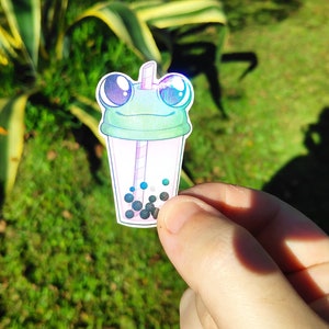 Boba Frog Sticker Holographic, Cute Frog Stickers, Kawaii Frog Stickers, Frog Vinyl Stickers, Cool Frog Sticker, Frog Laptop Sticker