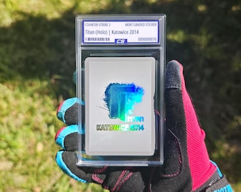 Tarjeta holográfica Titan Katowice 2014 con calificación / Tarjeta con ilustración personalizada / Regalo para él/ella / Tarjeta holográfica encapsulada