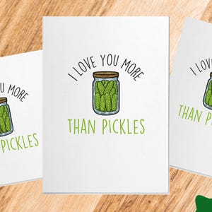 Carte imprimable Je t'aime plus que des cornichons, PDF numérique, carte de Saint-Valentin drôle, carte de Saint-Valentin sarcastique