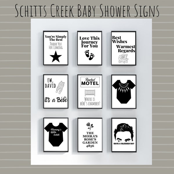 Baby Sprinkle Signs DIGITAL PDF FILE, Set of 12 Signs, David Rose Shower Decor, Baby Sprinkle Decor