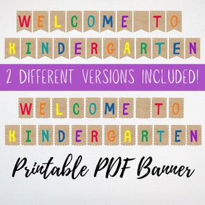 Welcome to Kindergarten Printable Banner Set, Kindergarten Classroom Decor Poster, First Day of Kindergarten School Sign, Colorful Rainbow