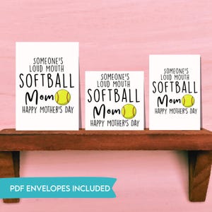 Tarjeta imprimible de "Mamá de Softbol Bocazas" (tres tamaños), divertida y sarcástica tarjeta para el Día de la Madre de Softbol, camiseta de mamá de Softbol