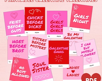 Printable PDF Girl friend Galentine Valentines, DIGITAL FILE, Funny Sarcastic Valentines, Funny Swearing Valentine, Funny Friends Valentines