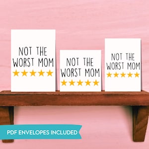 Cartão para impressão 5 estrelas "Não é a pior mãe", PDF digital, cartão engraçado para mãe, cartão sarcástico para mãe, cartão engraçado para amigos, família, mãe, amigo, tribo