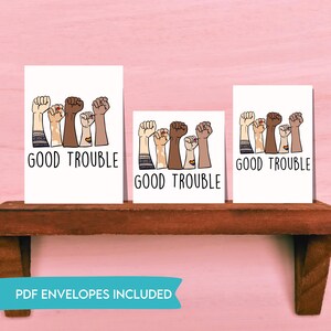 Biglietto stampabile Good Trouble, TRE DIMENSIONI, biglietto di compleanno anti Trump, biglietto di auguri Resist, maglietta Good Trouble