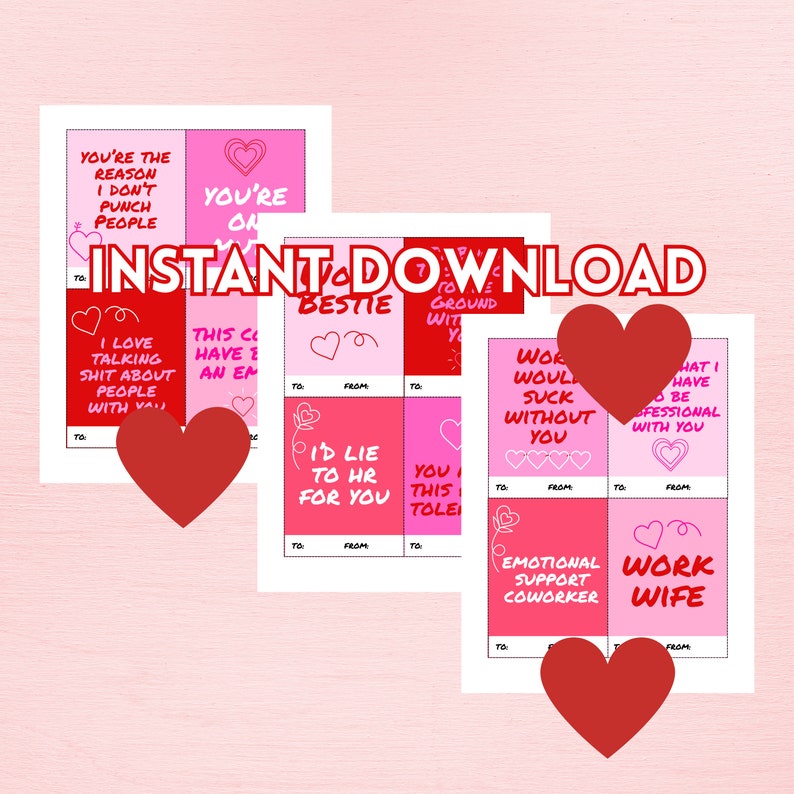 Printable PDF Coworker Valentines, DIGITAL FILE, Funny Sarcastic ...