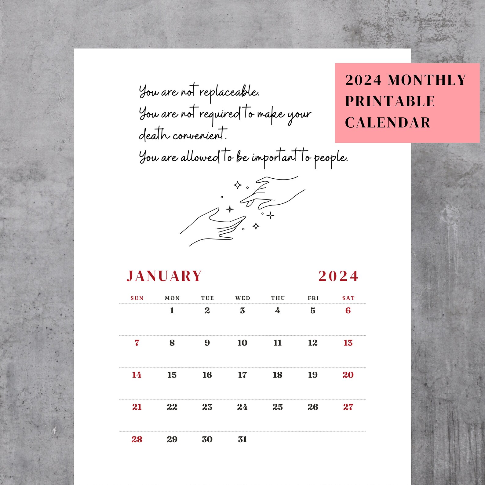 Manacled Printable Monthly Calendar, PRINTABLE PDF, Manacled by
