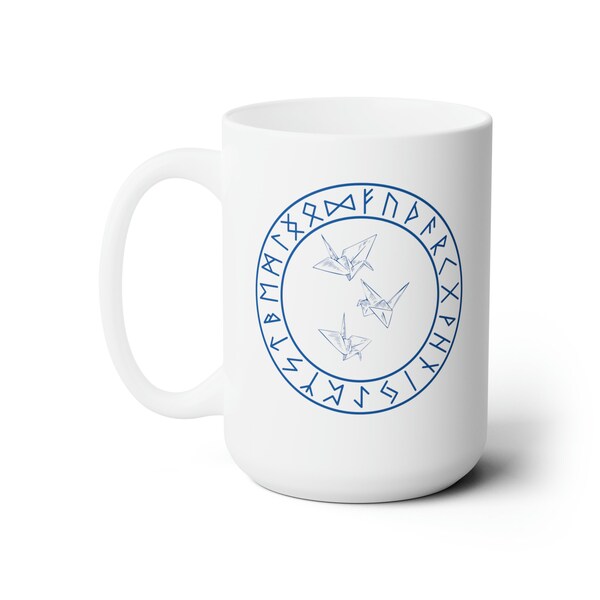 Manacled Cranes with Runes Large 15oz Ceramic Mug, FREE SHIPPING, Dramione Coffee Mug, Manacled Mug, Fanfiction Gift, Manacled Merch