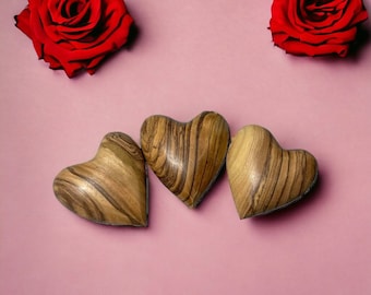 Hand Carved Olive Wood Heart: 3D Holy Land Gift (1.5 Inch)