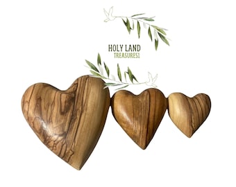 Olive Wood Hearts , Wooden Hearts , 3D Heart Shape Hand Carved in the Holy Land , Valentine’s day gift for him her Husband Wife