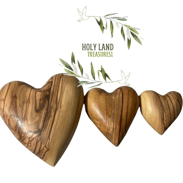 Olive Wood Hearts , Wooden Hearts , 3D Heart Shape Hand Carved in the Holy Land , Valentine’s day gift for him her Husband Wife