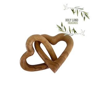 Hand Carved Olive Wood Hearts: 3D Holy Land Gift