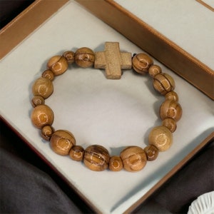 Handmade Olive Wood Bracelet , Cross Bracelet Made in the Holy Land , Unique Gift for Any age , Bracelet for men and women