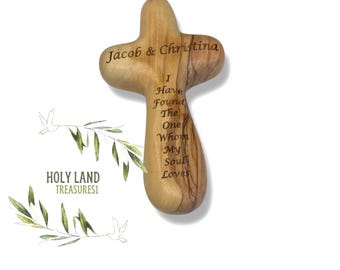 Personalized Olive Wood Comfort Cross: Hand-Held Praying Cross