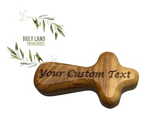 Personalized Olive Wood Comfort Cross: Hand-Held Prayer Cross