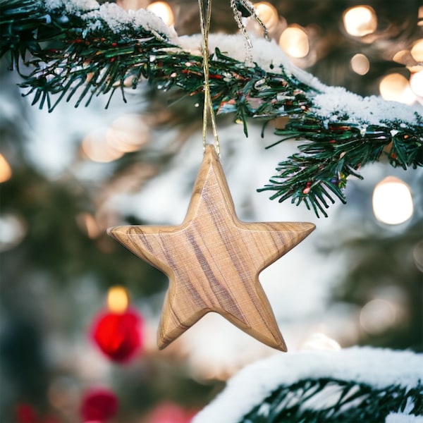 Wodeen Star Ornaments, Christmas Tree Ornament Made of Olive wood in the Holy Land, olive wood star ornament , Christmas gift