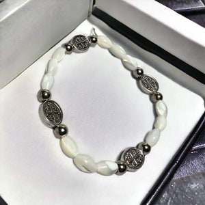 Handmade Mother of Pearl Jerusalem Cross Bracelet - Holy Land Gift