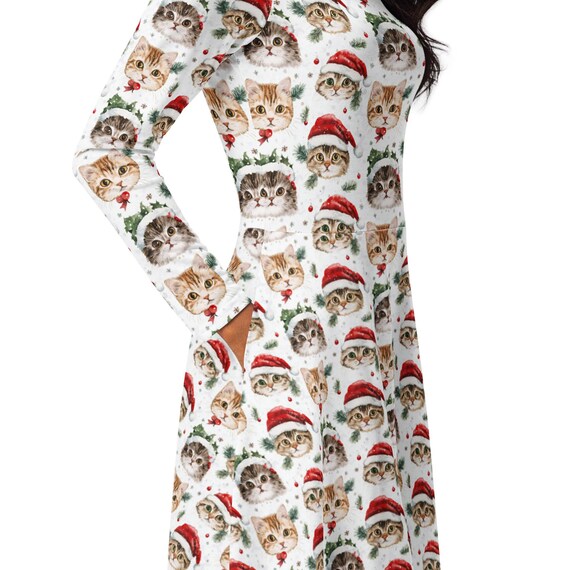 christmas kitty dress Kitty Cat Christmas Flutter Sleeve Dress