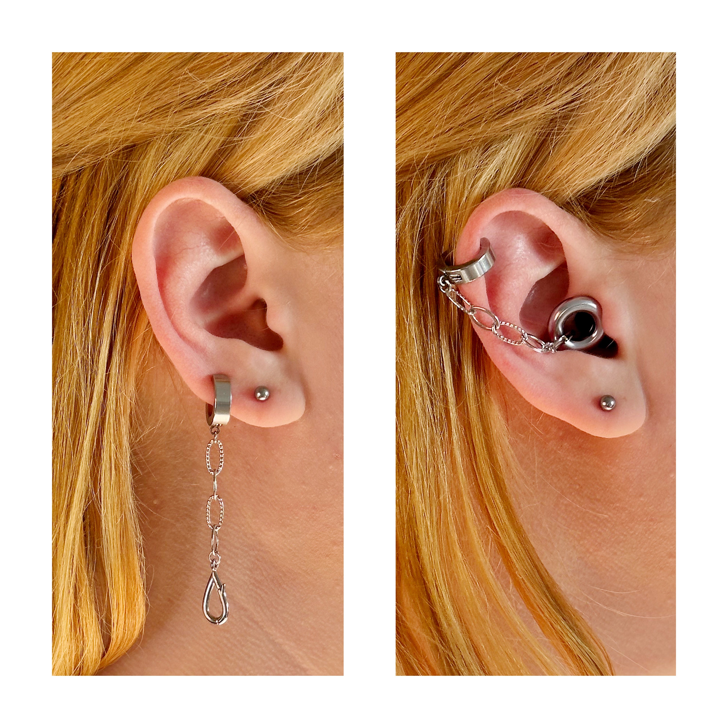 Loop Earplug Earrings by Babeina, Earplug Chain, Loop Earplug Holder, Chain  Earrings, Double Piercing Earrings,double Handcuff Hoop Earring 