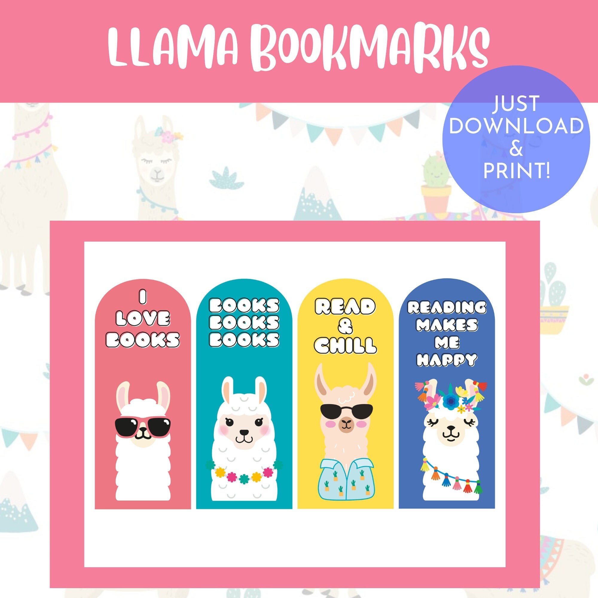 Llama Bookmark Kids Bookmark Printable Bookmark Instant Etsy