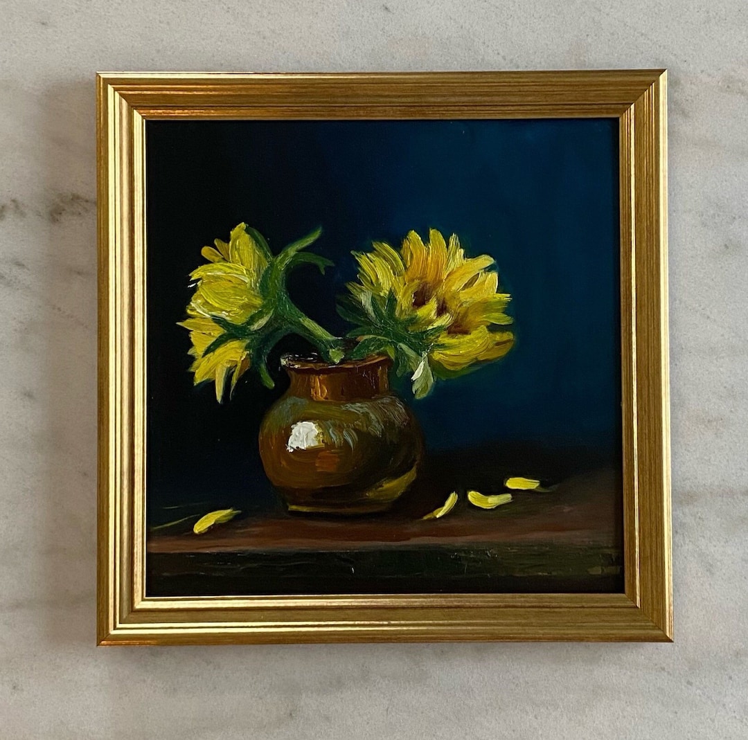 10x10 Framed Fine Art Oil Painting Sunflowers Copper Pot Vase - Etsy