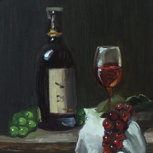 Print of My Original Oil Painting Still Life Artwork Glass Wine Bottle ...