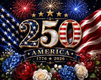 America 250 Floreale PNG, 1776-2026 Design Patriottico, Design di Compleanno USA